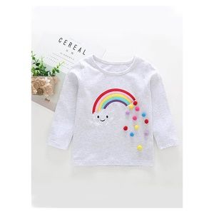 Grey Long Sleeve Pom Pom Rainbow T-Shirt